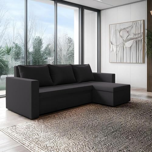 FORNIRO 24 Loft Ecksofa 225x130x75cm Graphit Wohnzimmer Couch Schlafsofa | Mit Schlaffunktion & Bettkasten - L-Form - Kissen - Stoff Komfort | ausziehbar Gäste bequem Stauraum Design hochwertig robust