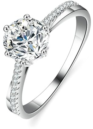 Gualiy Ring Platin 950, Trauringe 4 Krappen 1ct Rund Moissanit Verlobung Ringe Damen Größe 65