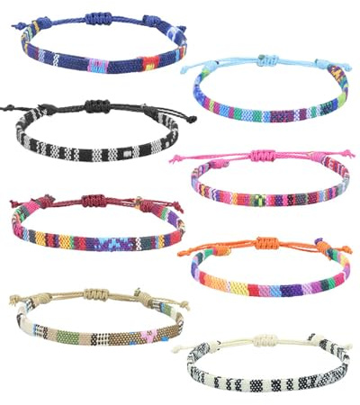 ZAMXHUG 8 pièces Tressé Nautique Bracelets Corde Marine Réglable,Coloré Surf Bracelet Nylon, Bracelets tressés Cool pour Homme Femme Garçons Enfant