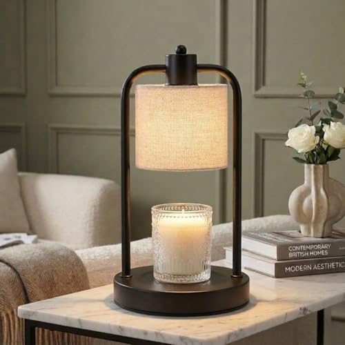 Cotton Linen Candle Warmer Lamp with Timer: Home Decor Birthday Gifts | Metal Base, Flameless Design, with 2 Bulbs, Cheistmas Present for Her Women Mum Friend Daughter, New House Warming Gifts