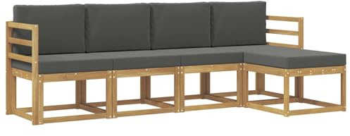 vidaXL Outdoor-Sofagarnitur mit Kissen 5 pcs Weiß und Anthrazit, Garten Sofa Set, Moderne Möbel für draußen, Robustes Sitzen für Terrasse, Garten und Balkon, schicker Akazien Lounge