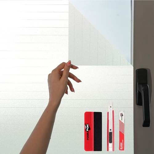 MARAPON Fensterfolie Nadelstreifen 0,445x2 m Set inkl. Rakel Cutter 10 Klingen statisch haftende Sichtschutzfolie Fenster blickdichte Fensterdekoration für Büro und Konferenzraum im und Anwaltskanzlei