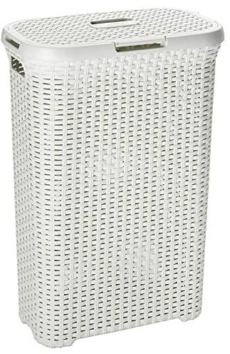 Curver Rattanoptik 40 Liter Wäschebox, Plastik, Creme, 44.7 x 26.5 x 61.2 cm