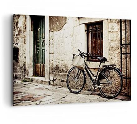 Wandbilder Dekoration Wohnzimmer Straße Fahrrad Stadt Ruinen Bilder auf Leinwand 120x80cm Leinwandbild Schlafzimmer Deko Wand Kunstdruck Art Groß XXL Wanddeko Bild Wall Decor Canvas AA120x80-2667