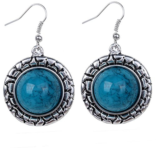 Yazilind Klassiker tibetischen Silber Blau Runde Türkis baumeln Haken Ohrringe Frauen-Geschenk