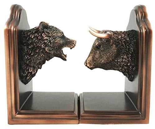 Wallstreet Börse Bulle und Bär Kopf Buchstützen Bronze galvanisch Figur Investoren Geschenke Managers