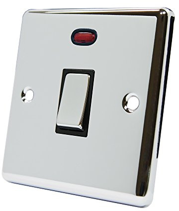 AET CPC20ASWIBC 20 A Double Pole Classical Chrome Polished Black Insert Metal Rocker Switch with Neon Indicator