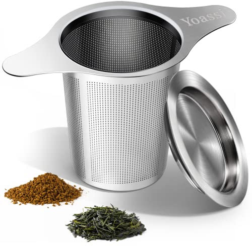 Yoassi Extra Fine 18/8 Stainless Steel Tea Infuser Mesh Strainer with Large Capacity & Perfect Size Double Handles for Hanging on Teapots, Mugs, Cups to Steep Loose Leaf Tea and Coffee