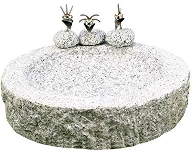 Gebrüder Lomprich Vogelbad aus Granit (mit 3 Vögele am Rand sitzend)