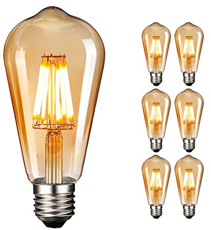 NUODIFAN LED Edison Glühbirne E27, 6 x 8W Vintage Glühbirne Dimmbar LED Filament Birne Lampe Amber Glas (1000 Lumens, 2700K) Ideal für Dekorative