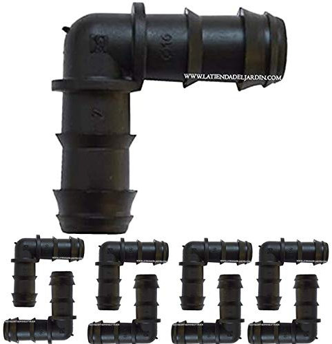 Suinga Pack 50 Codo Riego por Goteo 16mm | Codo conector tuberia 16 mm | Codo Goteo para Manguera de Riego 16mm, negro