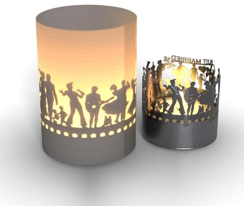 Hochzeit Windlicht Schattenspiel in der Geschenk-Box, 3D Edelstahl Aufsatz für Kerze inkl. Kerze, Projektionsschirm