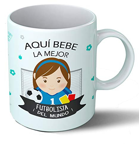 Planetacase - Taza Futbolista - Regalo Original Jugadora de Fútbol - Cerámica 330 mL - Taza Desayuno Apta para Microondas y Lavavajillas - Resistente a Lavados - Futbolista (La)