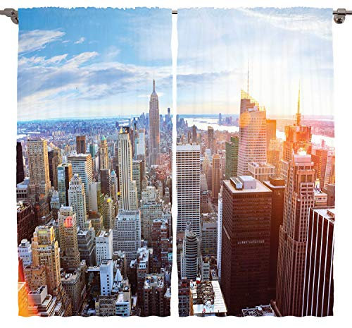 ABAKUHAUS New York Rustikaler Vorhang, Finanzviertel, Wohnzimmer Universalband Gardinen mit Schlaufen und Haken, 280 x 175 cm, Himmelblau