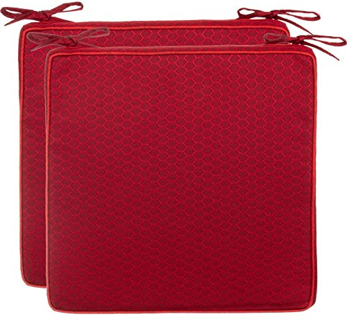 Brandsseller 2er Set Sitzkissen 40x40x4 cm – Wasser- & schmutzabweisende Stuhlkissen mit Bindebändern in Wabenstruktur – Für Innen & Außen – Garten, Terrasse, Küche – Rot