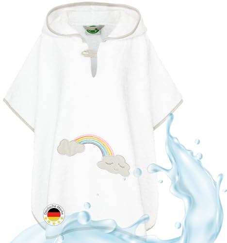 Smithy Badeponcho für Kinder & Babys aus kuscheliger Frottee Baumwolle - Liebevoller Badetuch Poncho mit Kapuze für Mädchen & Jungen - Kinderponcho Kapuzenhandtuch Regenbogen Wolke