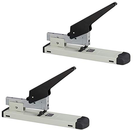 Relaxdays 2 x Heftgerät Profi, 100 Blatt Heftleistung, für 24/6 Klammern, bis 70 mm Einlegetiefe, großer Bürotacker, grau