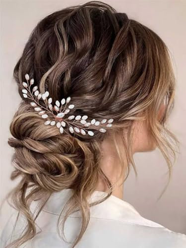 GORAIS Accessorio per capelli in oro rosa, con opale e strass, accessorio per capelli per spose