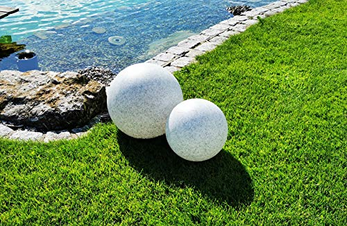 Trango 2er Set 3400GB IP65 Gartenkugel 30/40cm Durchmesser in Granitstein-Optik *NATURE* Kugelleuchte inkl. je 1x ca. 4 Watt E27 LED Leuchtmittel & je 5 Meter IP44 Kabel Leuchtkugel, Gartenlampe