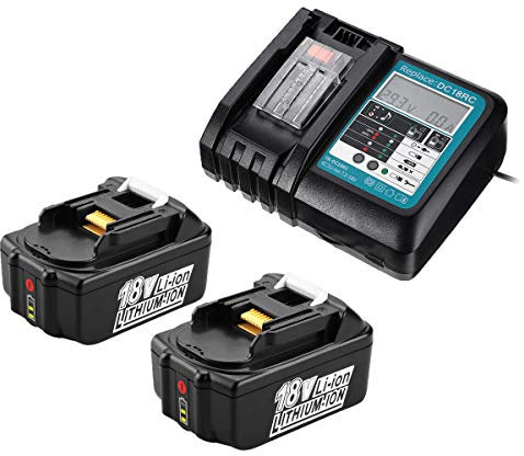 2X BL1850B Battery and Charger 18V 5Ah Batteries with Charger DC18RC 3A Compatible with BL1850B BL1860B BL1830B, for MAK Lawn Mower DLM431Z DLM380Z DUC353Z