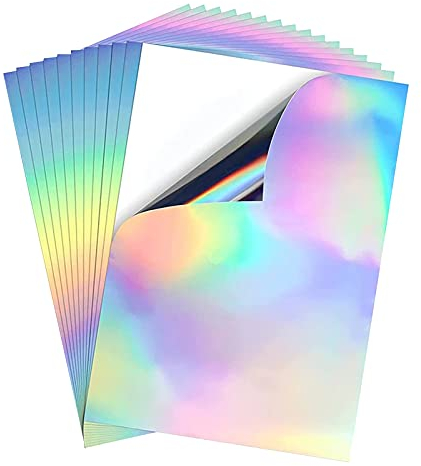 10 Blatt A4 holografisches Aufkleberpapier, bedruckbar, Vinyl, schnelltrocknend, wasserfest, Regenbogen-Vinyl-Papier für Tintenstrahl- und Laserdrucker