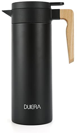 DUIERA 51 oz Coffee Carafe Double Walled Thermal Carafe Stainless Steel, 1.5 L Beverage Dispenser Keeping Hot/Cold - Black