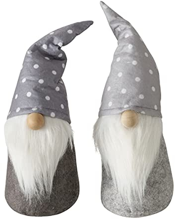RiloStore 2er Set Weihnachtsmann XL Wichtel Tartan nr4523 Stoff Türstopper 32cm Kantensitzer schwer Grau Weiss Deko Nikolaus Wichtel Weihnachtsdeko Aufsteller Tischdeko