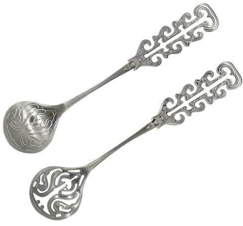 Pinenjoy 2Pcs Vintage Coffee Spoon 18/10(304) Stainless Steel Sugar Stirring Spoon Retro Teaspoon With Hollow Out Handle for Dessert Ice Cream Soup Milk