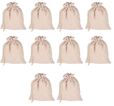 OUKENS Sac en Lin en Coton, 10 pièces Petits Sacs de Rangement en Polyvalents avec Cordons de Serrage pour Cadeau de fête de Chaussure de Stockage d'oignon de Pomme de Terre en Coton