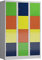 Lüllmann Schließfachschrank Fächerschrank 12 Fächer 1800 x 1200 x 500mm Spind (Bunt: RAL 7035 lichtgrau, Türen RAL 6018/5010/1018/3000 gelbgrün, enzianblau, zinkgelb, feuerrot)