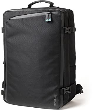 STOLLBAG Cabin Size Rucksack Bergamo Ocean Bound Plastic 55x40x20 cm Onboard Nachhaltig Wasserabweisend Klimaneutral 44 L 1,3 kg Männer & Frauen Schwarz Black