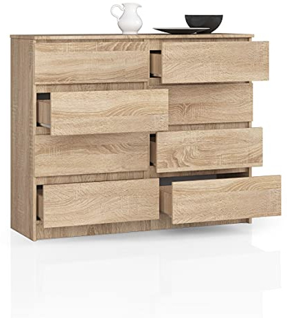 BDW Kommode, 8 Schubladen, viel Stauraum, Kleiderschrank, Flur, Badezimmerschrank, Kommode, Multifunktionsschrank. Abmessungen: 120 x 99 x 40 (Sonoma Eiche)
