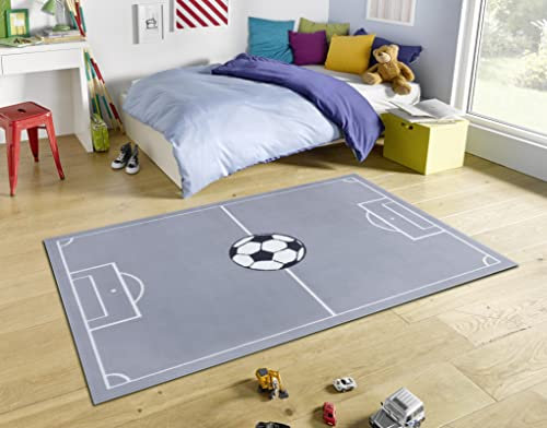 Hanse Home Adventures Kinderteppich Fußball - Kurzflor Teppich Junge Mädchen Spielteppich Modern Spielfeld Fussball Kinder-Teppich für Kinderzimmer, Spielzimmer - 200x290cm, Mouse