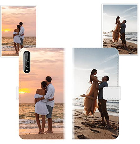 Sunrive Coque personnalisée Compatible avec Huawei P Smart S 2020, Personnalisable avec Votre Propre Image,Photo,Texte,DIY Leather Housse Étui PU Cuir + Tour de Cou Telephone Universelle