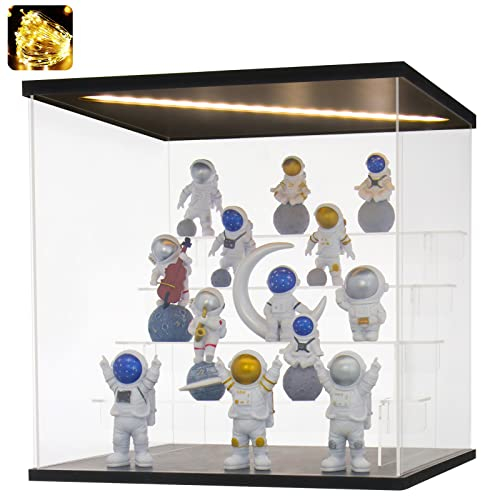 Instnovny Acryl-Vitrine, 5 Etagen, transparente Vitrinen für Sammlerstücke, beleuchtete Acryl-Boxen zum Ausstellen, staubdichte Fossilien, Arbeitsplatten-Aufbewahrungsbox (schwarz, 30 x 27,9 x 30 cm)