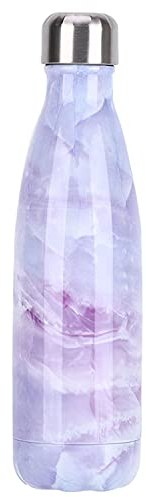 DAYMOO Water Bottle, Insulated Stainless Steel Vacuum Double Wall Sports Water Bottle 500ML, Cola Shape Travel Thermos Flask Cup,Marble-Magic Purple