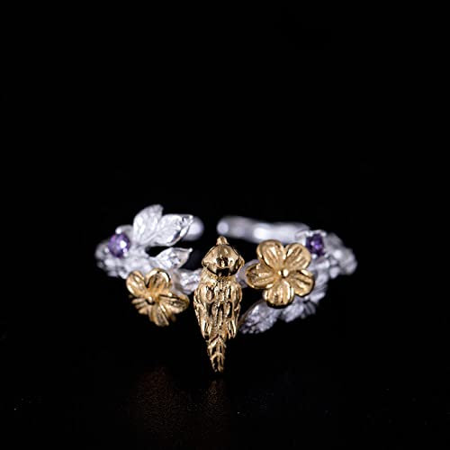Ring Silber 925 Damen, Verstellbare Ringe Für Frauen Blätter Blume Vogel Golden 925 Sterling Silber Ring Ethno Silber Trauringe Für Frauen Ewigkeitsringe Frauen Versprechen Ringe Kleid Ringe Gesc