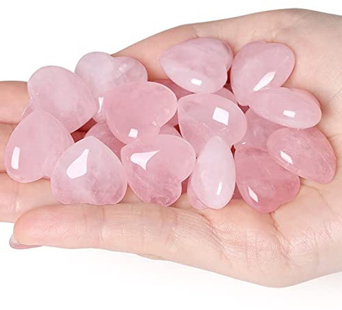 XIANNVXI 10 Pcs Rose Quartz Crystals Heart Natural Rose Quartz Crystals Stones,Polished Reiki Quartz Gemstones,Pink Gifts for Mum,Mummy Gifts