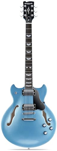 WestCreek 333 E-Gitarre mit 6 Saiten, Semi Hollow Body Jazz E-Gitarre, Alnico Humbucker Pickups, Roosewood Griffbrett, Rounded End Jumbo Frets, Full (Kieselstein Blau)