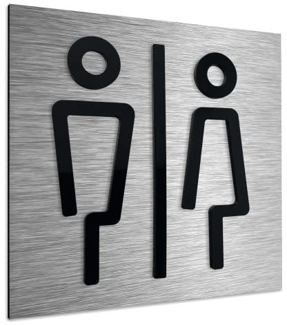 ALÚMADESIGNCO Moderna Cartelli Bagni Maschi e Femmine - Insegna Bagno Uomini e Donne, Adesivi Per Porte - Unisex Cartello Toilette - Simbolo WC - 120 x 120 mm