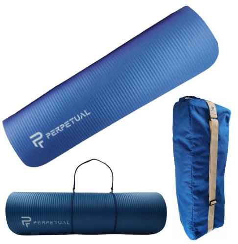 PERPETUAL® Kit Esterilla de Yoga y Pilates de 10mm + Bolsa de Transporte - Mat Antideslizante - Con Correa - Colchoneta Gruesa y Plegable - Hombre/Mujer - Gimnasia, Fitness y Ejercicios (Azul)