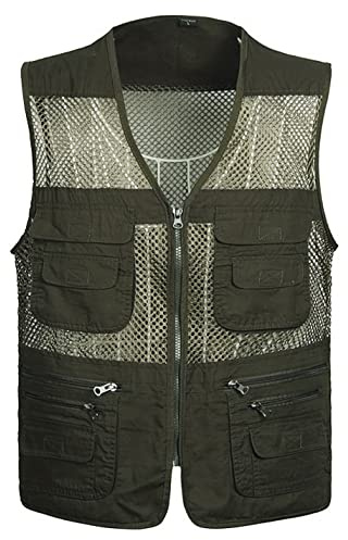 Sukany Men's Summer Safari Fishing Utility Vest Outdoor Mesh Work Photography Travel Hiking Multi-Pockets Waistcoat Jacket