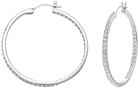 Swarovski Orecchini a cerchio Sommerset, Bianchi, Placcato rodio