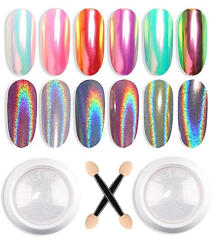 Weiße Perle Chrom Nagelpuder Glitzerpuder GZSYY Holo Nail Powder 2PCS Aurora Ice Shimmer Chrome Pigment Pulver Spiegel Pulver für Nägel