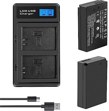 SLODA Confezione da 2 Batterie LP-E12 e Caricabatterie Doppio USB per Fotocamere Digitali Canon EOS-M, EOS M2, EOS M10, EOS M50, EOS M50 Mark II, EOS M100, EOS M200, SX70 HS, Rebel SL1
