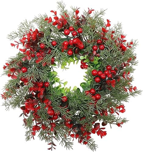 Corona di Natale,RoadLoo Corona di Natale per Porte Corona di Abete Ghirlanda Decorativa Artificiale Ghirlanda Bacche Ghirlanda Natalizia Corona Ghirlanda dell'Avvento per Porta Decorazione Natalizia