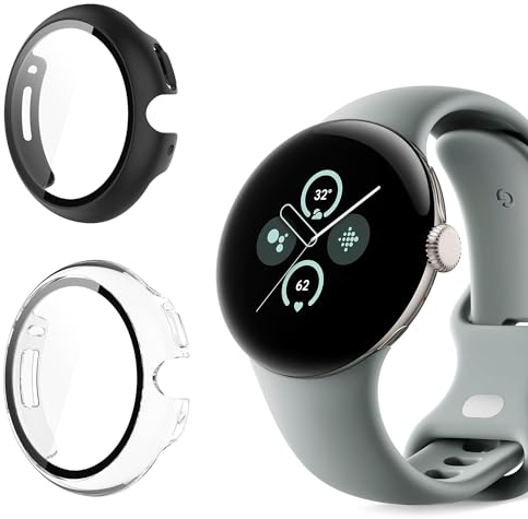 Holilo 2 Stück Hülle Mit Gehärtetes Glas Displayschutz Kompatibles für Google Pixel Watch 3 41mm Rundum Schutzhülle, Vollständige Abdeckung Ultradünne Schutz Cover