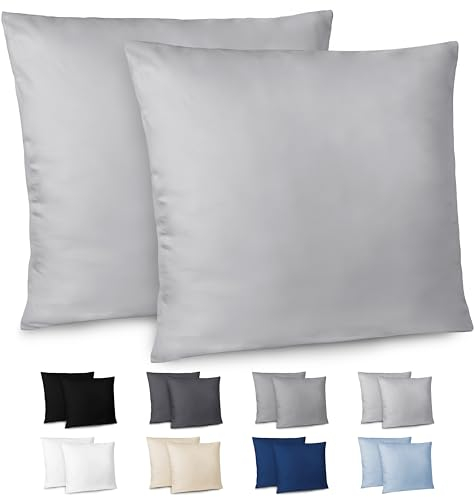 Dreamzie Federe Cuscino Letto 80x80cm - Set da 2 in Microfibra Spazzolata con Cerniera Certificate Oeko-Tex - Federe Cuscini Letto Matrimoniale - Grigio
