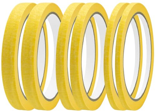 Leikedun 6 Rolls Yellow Masking Tape Fine line Masking Tapes Artist Masking Tape 5mm/7mm/12mm Widex22 Yard Low Tack Painters Tape for Painting Artists Decorating DIY Automotive School Office