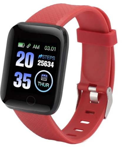 Smart Watch (Promemoria chiamate/messaggi), 116 Plus Smartwatch da 1,3 Pollici per Uomo e Donna, Smartwatch Sportivo Impermeabile, con Notifiche Intelligenti, Conteggio Passi (rosso)